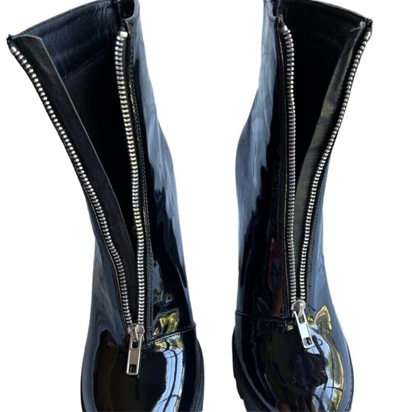 Fashion Nova Women’s Black Patent 4.5 Inch Chunky Heel Front Zipper Boot Size7.5 - Picture 8 of 12